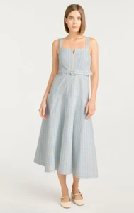 NUEVO Vestido Cinq A Sept Tina Gingham Denim Midi Mañana Cielo/Yeso Claro 0-12 - Imagen 1 de 3