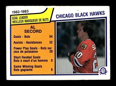 4-04-20 PWE. FLAWED . 1983-84 opc o-pee-chee #95 al secord - Image 1 of 2