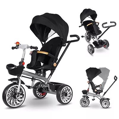 Dreirad Kinderdreirad Kinder Buggy Lenkstange Fahrrad Baby Kinderwagen Schwarz - Bild 1 von 4