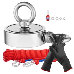 1000 LBS Strong Fishing Magnet Kit Double-Sided Pull Force and Rope Carabiner - Picture 1 of 12