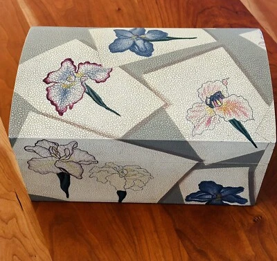 Antiga caixa articulada Maitland Smith, Art Nouveau íris couro madeira 13"" - Imagem 1 de 4