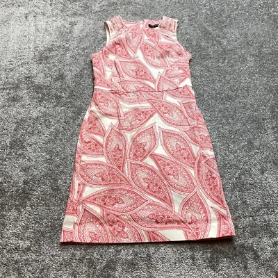 Banana Republic Shift Dress Womens 2 Red White Paisley Cotton Canvas Zip Midi - Image 1 of 4