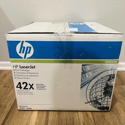 (2) Cartuchos de tóner negros de alto rendimiento originales HP 42X Q5942XD | Paquete doble Foto 1 de 4