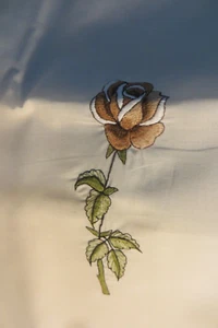 PILLOW SLIPS VINTAGE Classic~ Embroidered Rose ~ Pair Bone ~ PARIS CHIC ~ - Picture 1 of 3
