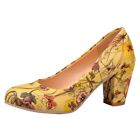 Vintage Womens Girls Floral Block High Heel Slip On Classic Pumps Shoes Size