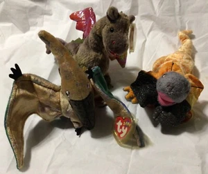 Three Beanie Babies Prehistoric Creatures Swoop Scorch Slayer - Picture 1 of 6