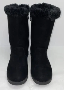Cat & Jack Girls Faux Suede Faux Fur Lined Boots Size 3 Black B*H - Picture 1 of 7