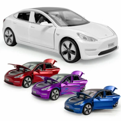 1:32 Tesla Model 3 Model Car Diecast Toy Vehicle Sound Light Cars Kids Gift - Image 1 of 4