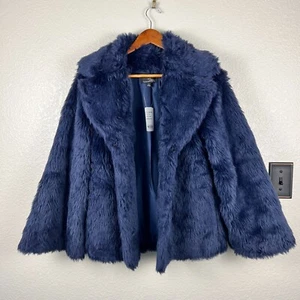 Suzanne Betro Blau Kunstfell Mantel S Neu Boho Chic Langarm Weich - Bild 1 von 5