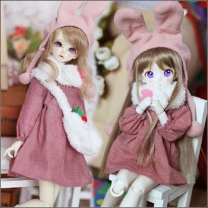 Nuevo Precioso Vestido Rosa + Bufanda de Conejo + Sombrero + Bolso 1/4 1/6 MDD MSD YOSD BJD Traje Ropa - Imagen 1 de 8