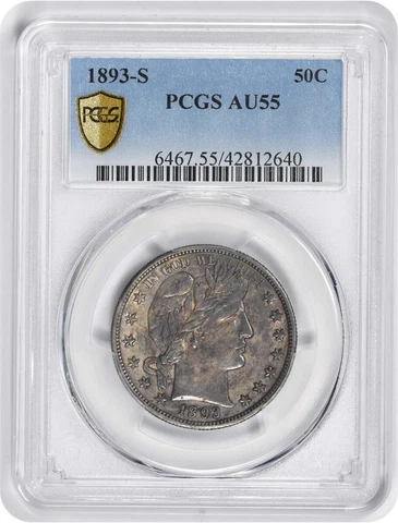 1893-S Barber Silver Half Dollar AU55 PCGS Cover