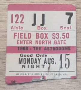August 15 1966 Astros Braves Ticket Stub Eddie Matthews HR Joe Morgan HR HOF - Picture 1 of 2