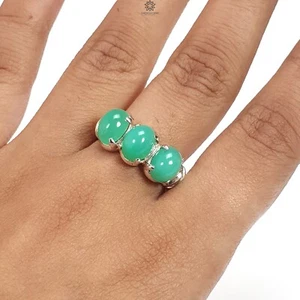 5.22gms Natural Green Chrysoprase Oval 925 Sterling Sliver Bezel Set Ring 8 US - Picture 1 of 7