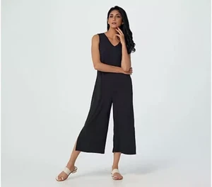 NEW Cuddl Duds 1X Flexwear V-Neck Sleeveless Jumpsuit in Black QVC 1333 - Picture 1 of 5