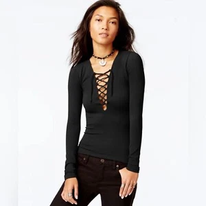 Free People Intimately Layring Lace Up Top in Black Size XS/S - Picture 1 of 5
