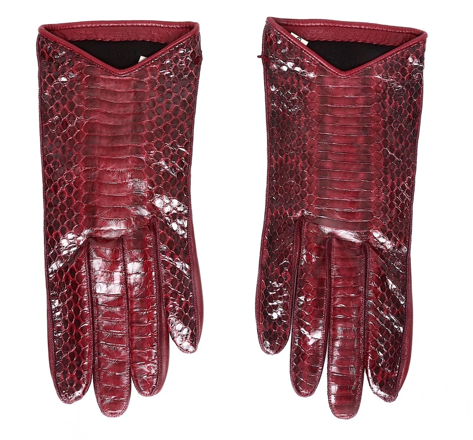 Guantes Burberry L3255 para mujer 100 % piel de serpiente Boysenberry talla 7,5 Foto 1 de 3