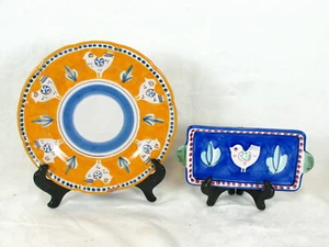 Solimene & Assunta Vietri Hand-Painted Chicken Dinner Plate & Handled Dish/Tray - Picture 1 of 7