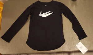 NEW Nike Little Girls Swoosh Tee Long Sleeve T-shirt Black Size 5 - Picture 1 of 9