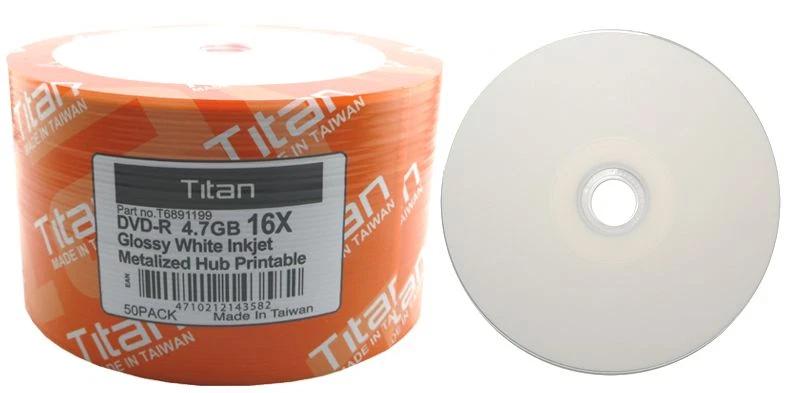 200 TITAN 16X Glossy White Inkjet HUB Printable DVD-R DVDR Disc 4.7GB - Image 1 of 1