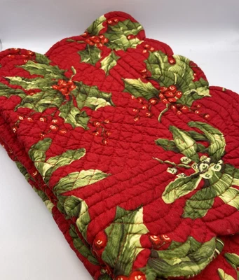 Beautiful Quilted Red Christmas Holly Reversible Placemats - Set of 4 - Image 1 of 4