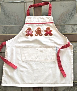 Williams Sonoma Children's Ivory Gingerbread Men Embroidered Christmas Apron - Picture 1 of 8