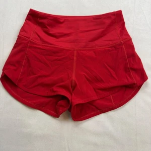 Lululemon Women's Speed Up High Rise Lined Shorts 2.5 Red Size 2 Zipper Pocket - Picture 1 of 9