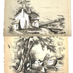 Rare 1857 Fessenden Nott Otis Perspective Art Series Printed Plates #22 &34 OFF3 - Picture 1 of 4