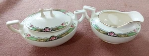 Vintage Homer Laughlin China Sugar Bowl With Lid & Creamer Rose Pattern Neville - Picture 1 of 6