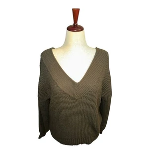 Maglione Xenana oversize verde profondo V spalle scoperte waffle maglia tg xs vestibilità grande - Foto 1 di 7