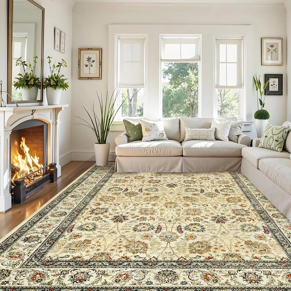Boho Rugs Area Rug Vintage Rug Traditional Floral Carpet Living Room Dining Room - Image 1 of 4