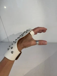 White Leather Spiked Handcuffs Gloves Wrist Cuffs 2 Size Closure Cosplay - Picture 1 of 6