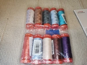 New - SEWING THREAD LOT- 10 Small Spools-Aurifil Cotton 50wt Assorted  - Picture 1 of 3