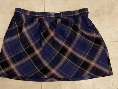 Minifalda forrada de lana púrpura/rosa a cuadros azul marino antigua talla 14 Foto 1 de 4