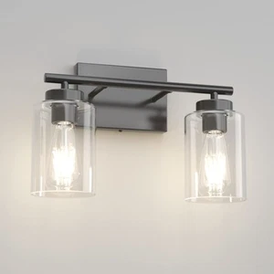 2 Light Matte Black Vanity Light Vintage Wall Sconces Lighting, Industrial Wa... - Picture 1 of 7