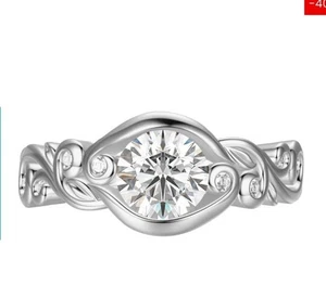 Bezel Set Round Moissanite Scroll Accents Engagement Ring 1 CT Size 7 - Picture 1 of 6