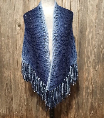 NOVO Cachecol Ombre Azul Malha Xale Envoltório Boho Hippie Presente Franja Cobertura - Imagem 1 de 4