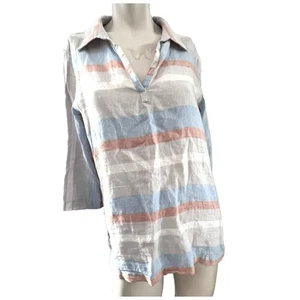 Womens 100% Linen Striped Blouse S Relaxed Casual Pastel Top Eco Conscious Beach - Picture 1 of 11