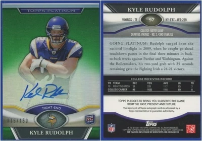 Kyle Rudolph 2011 Topps Platinum RC #97 refractor verde en tarjeta automática #'d 015/150 Foto 1 de 3