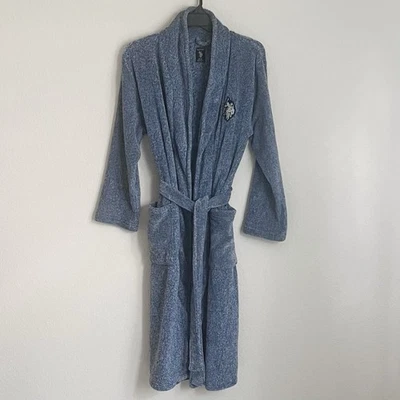 U.S. Polo Assn Para Hombre S/M Azul Albornoz Bordado Logo Cinturón Suave Acogedor Salón Foto 1 de 4