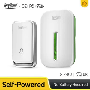 VeryHome Self Powered Waterproof Wireless DoorBell night light no battery EU plu - Picture 1 of 18