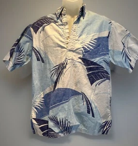 Vintage RJC Men’s Small Hawaiian Shirt Pullover Palm Leaves Blue White Hawaii - Picture 1 of 4