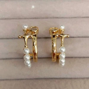 Pendientes de aro de circón Sea Shell perlas de circón para regalo de boda - Imagen 1 de 6