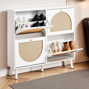 FCH 2 Rows of 4 Dump Buckets with High Feet Round Rattan Shoe Cabinet - Picture 1 of 16