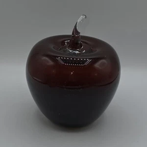 Vintage Blenko Glass Apple Amethyst Paperweight Clear Stem No Sticker - Picture 1 of 4