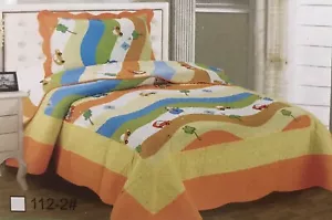 100% Cotton Quilt Bedspread Twin Size 2pcs  Set Reversible Extra Large 3.8lbs - Picture 1 of 2