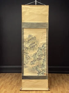 Quadro pergamena da appendere paesaggio primaverile arte asiatica montagne fiume 82x26,5 pollici - Foto 1 di 21