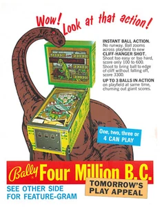 Four Million B.C. Bally Pinball Flyer / Folleto / Anuncio - Difícil de encontrar - - Imagen 1 de 2