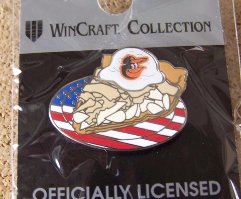 Baltimore Orioles Apple Pie ala mode on American Flag lapel pin MLB Cover