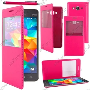 Housse S View PU Cuir Rose Galaxy Grand Prime Value Edition G531F +Stylet - Photo 1 sur 1