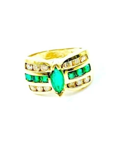 14K BH Vintage EFFY Emerald Marquise Solitaire w/Accents Size 6.75 Ring 1.52TCW - Picture 1 of 9
